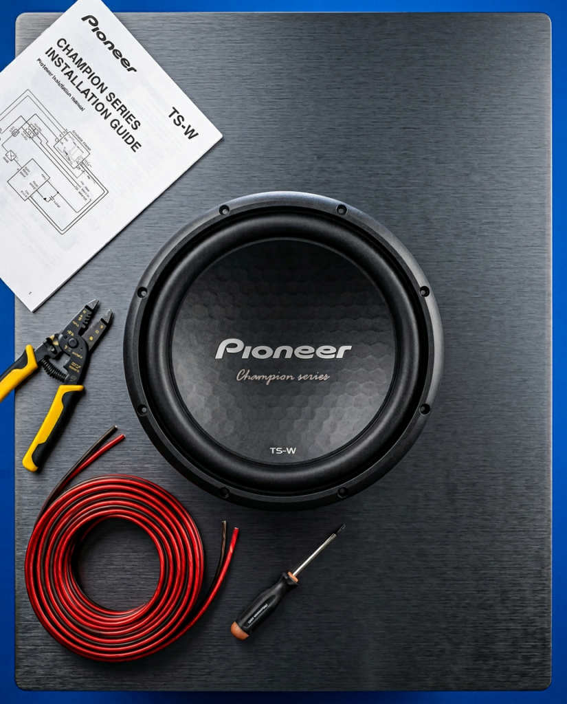 Pioneer woofer flat lay product shot